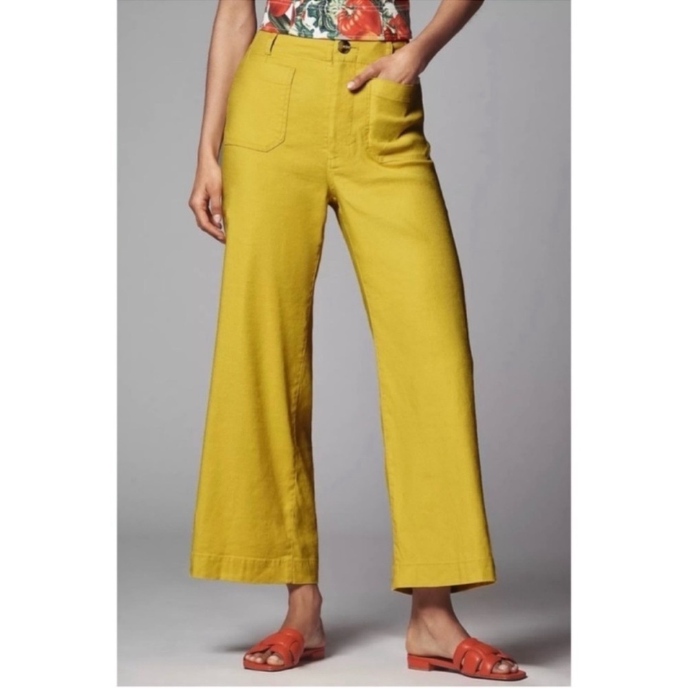 New Anthropologie The Colette Linen Wide-Leg Pants Yellow 24P
